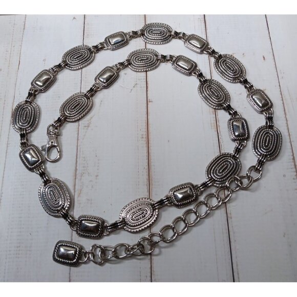 Western Boho Silver Tone Metal Oval & Square Ropy Chain Links Adjustable Belt main image 8